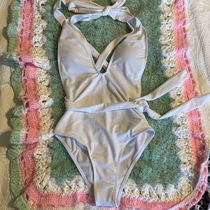 1 piece swimsuit  Small 1 piece V plunge Bikini back bottom. White